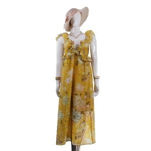 Boho Chic Mustard Floral Dress with Ruffle Detail